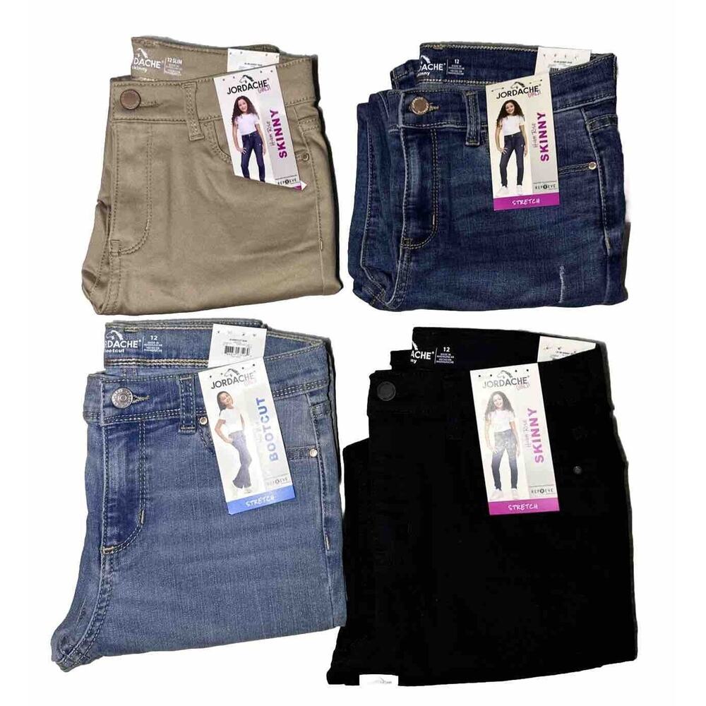 Lot Of 4 JORDACHE GIRLS JEANS Sz 12 SKINNY & Bootcut BLUE Button Zipper Snap
